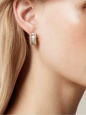 J. CrewBaguette Cubic Zirconia Gold Tone Hoop Earrings NWT
